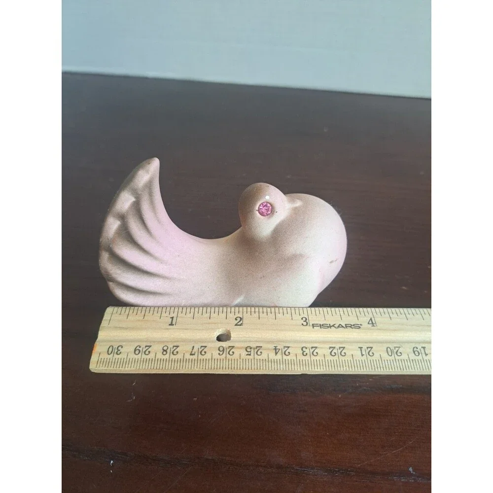 Vintage Porcelain Mauve And Brown Dove With Pink Rhinestone Eyes Figurine